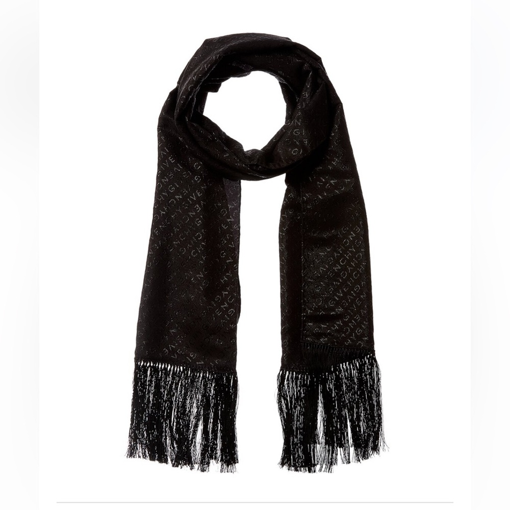 Givenchy Black Long Evening Silk blend Fringe Scarf NWT